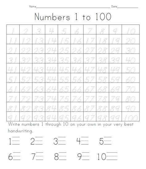 Writing Numbers 1 100 Printable